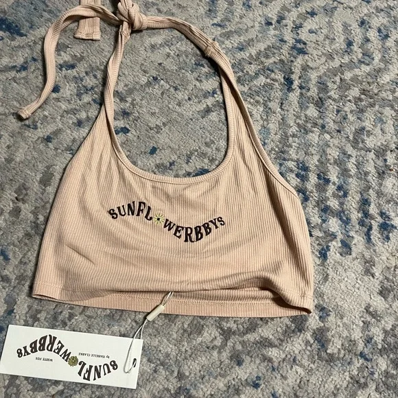 NWT Isabelle Clarke x White Fox  Aries Ribbed Halter Crop in Sand small - Picture 2 of 6
